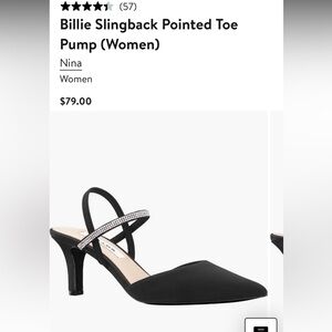Nina Black Slingback Heels with Rhinestone Strap NWT